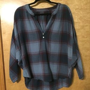 Love Stitch Plaid Three Quarter Sleeve Top